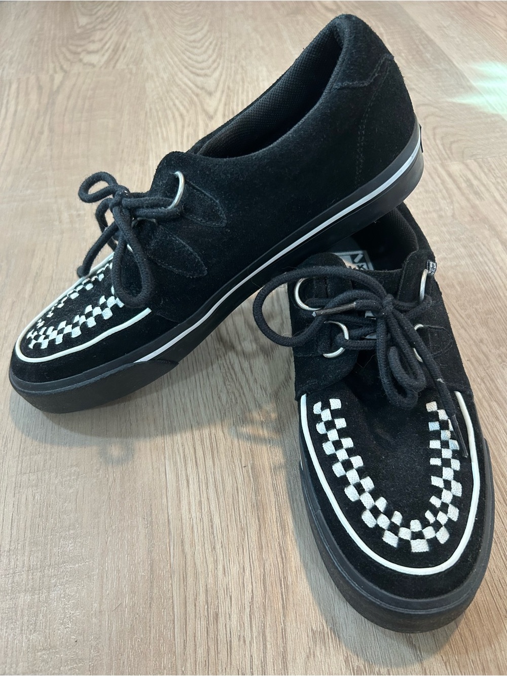 T.U.K Black Suede Checkered Creepers Men's 8 Punk Goth Shoes